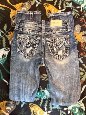 Miss Me Jeans Size 23 Mid Rise Straight Embellished Distressed Y2K Denim